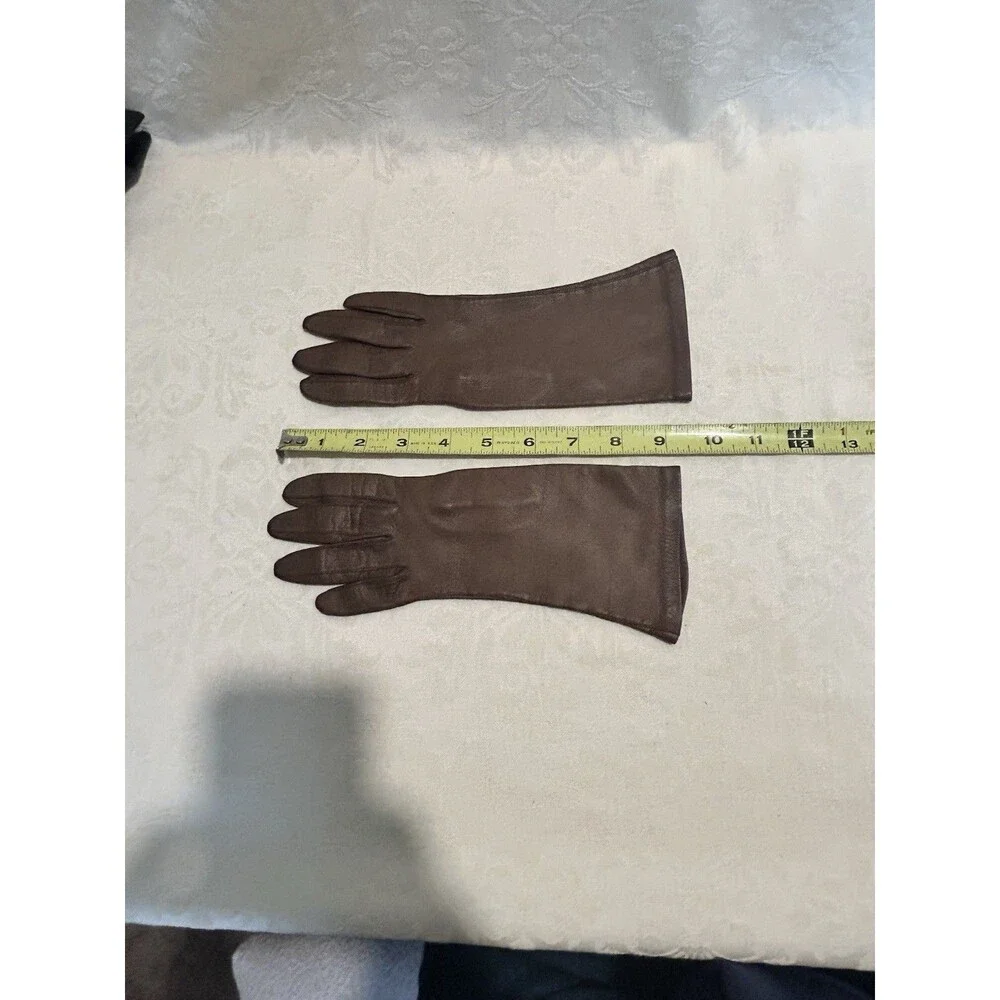 Vtg Mid-Century Women's Brown Leather Dress Gloves Sz 6 Silk Lined Italy WPL9823